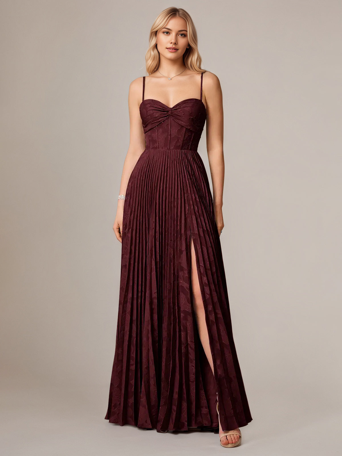 Wine Red A-Line Spaghetti Straps Sleeveless Floor-Length Bridesmaid Dress - VelvetHem
