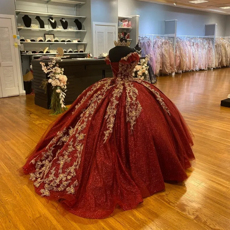Dark Red Sequins Quinceanera Dresses 2024, Lace Up Ball Gown Prom Gowns fg6290 - View 3 | VelvetHem