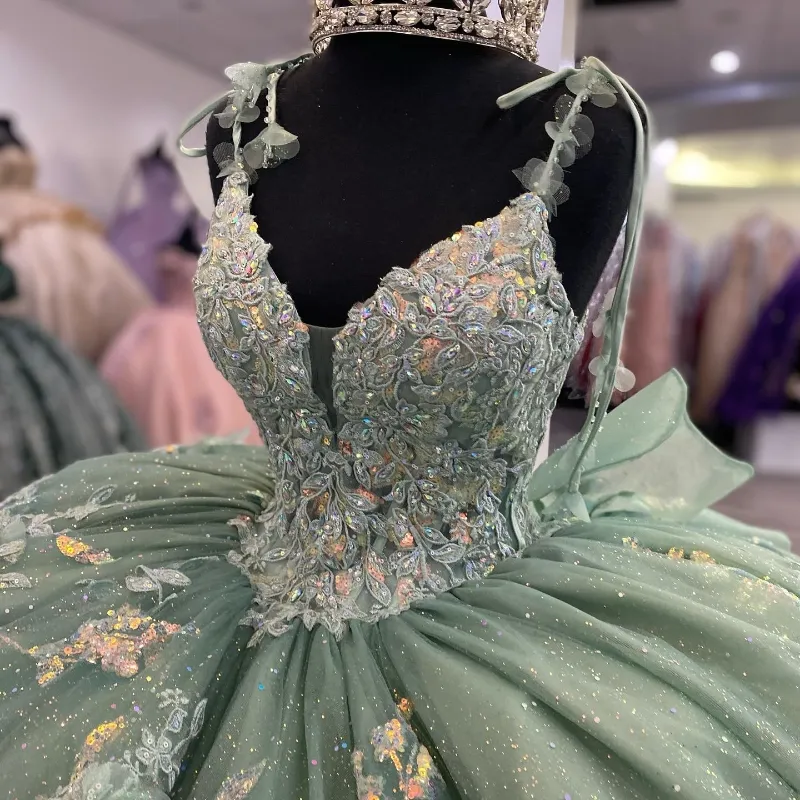 Shimmering Light Green Quinceanera Ball Gown Dress with Corset Style fg6579 - View 3 | VelvetHem
