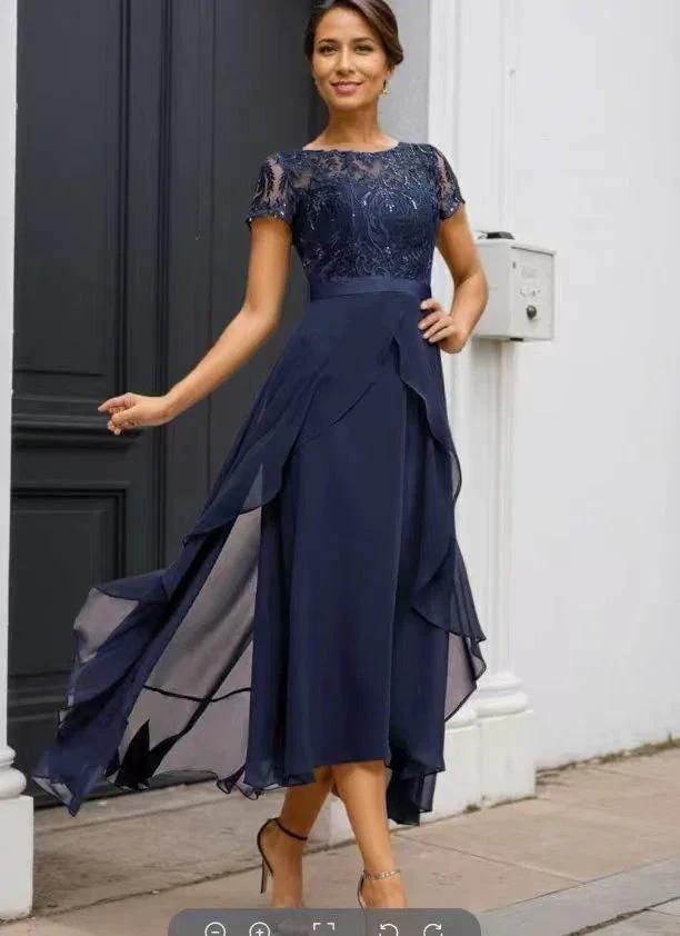 Tibetan blue lace chiffon dress (ZD16768) - VelvetHem