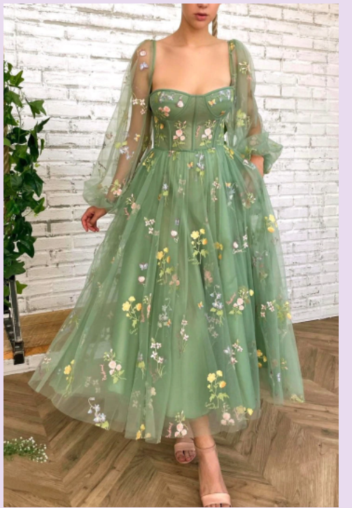 Green tulle lace short prom dress evening dress - VelvetHem