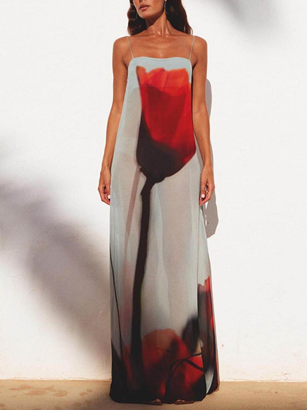Vacation Abstract Tulip Print Slip H - Line Maxi Dress