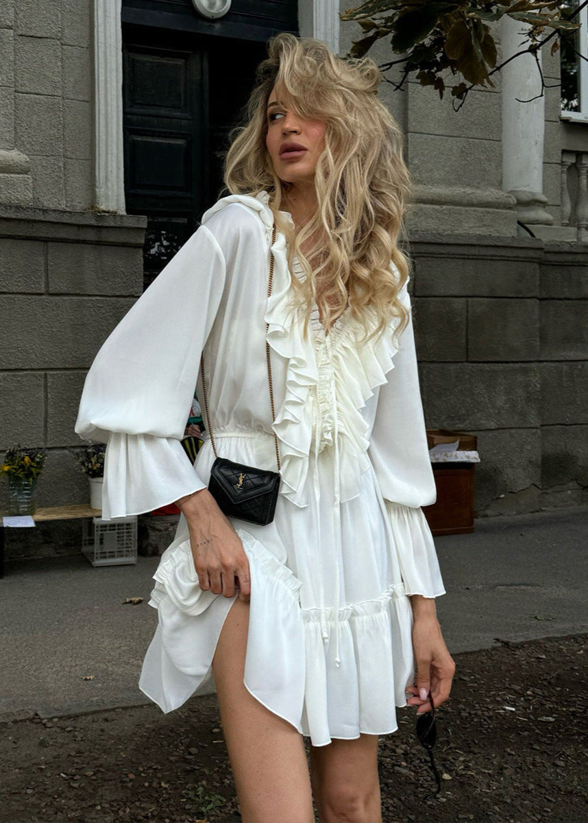 Ruffled Long Sleeve Mini Dress Romantic Boho Charm