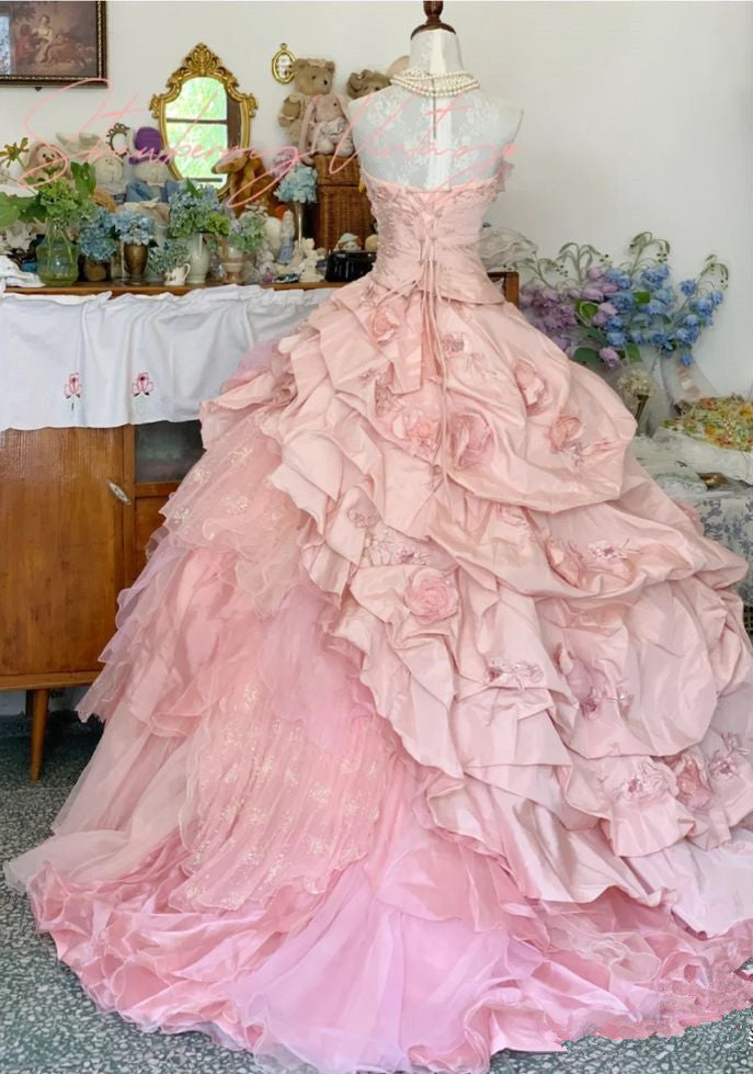 Pink A Line Princess Quinceanera Dress Ball Gown Sweet 16 Dresses fg7178 - View 3 | VelvetHem