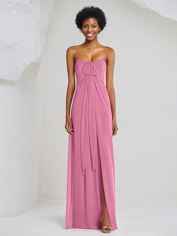 A Line Chiffon Off the Shoulder Sleeveless Floor Length Bridesmaid Dress - VelvetHem