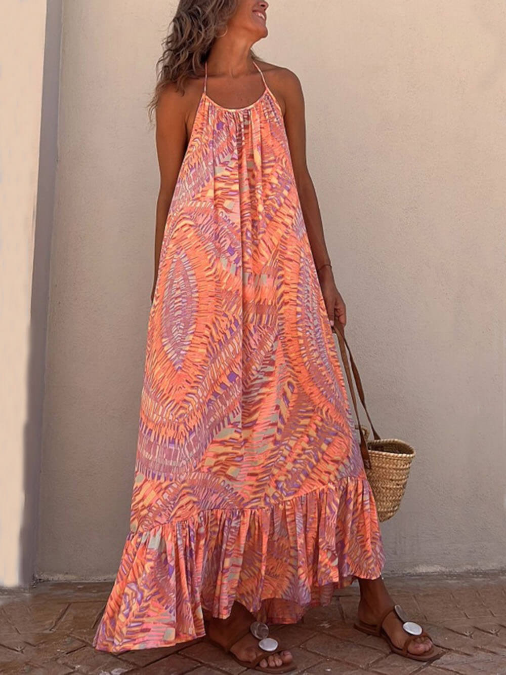 Golden Times Ethnic Print A - line Vacation Maxi Dress