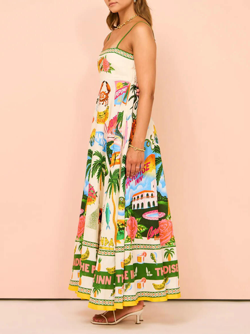Unique Holiday Print Smocked Back Pocket Maxi Dress