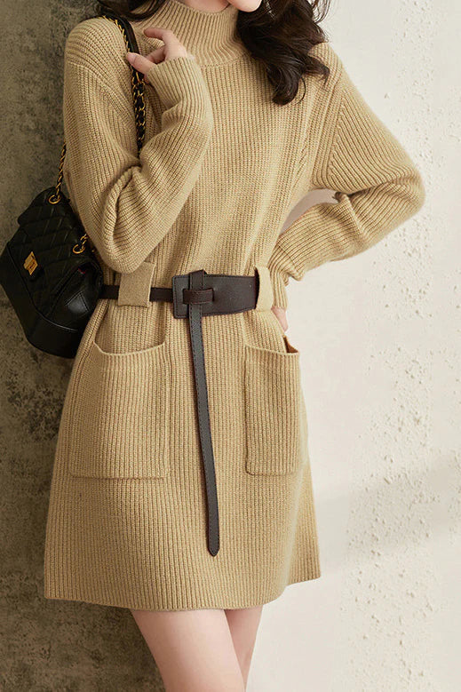 Isidora Effortless High Neck Belted Knit Dress Premium Wardrobe Essential