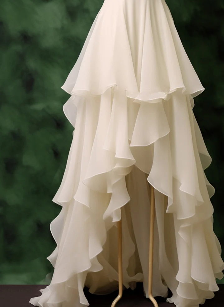 Pretty Chiffon V Neck Layered Prom Dress Elegant Long Wedding Dress - View 3 | VelvetHem