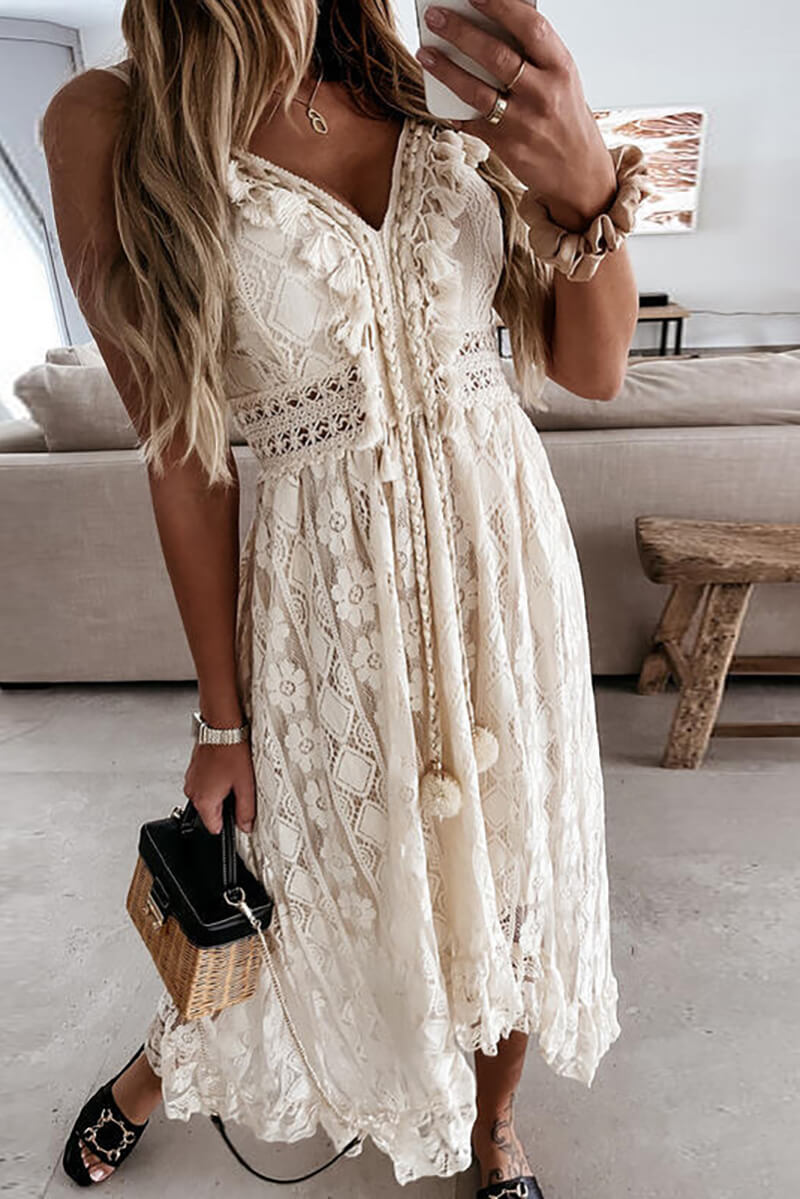 Adela Elevated Midi Dress in Mullet with Lace and Ruffles Evening Wear Edit
