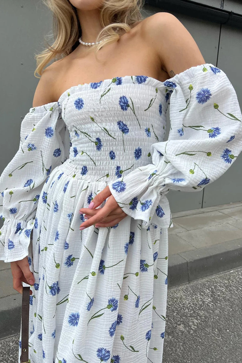Vintage Ruffle Midi Side Slit Floral Dress - View 4 | VelvetHem