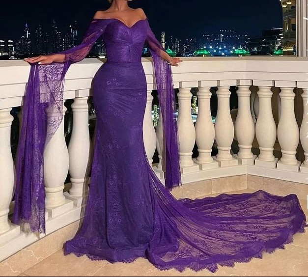 Classy Purple Lace Mermaid Evening Dress Long Party Prom Dress - VelvetHem