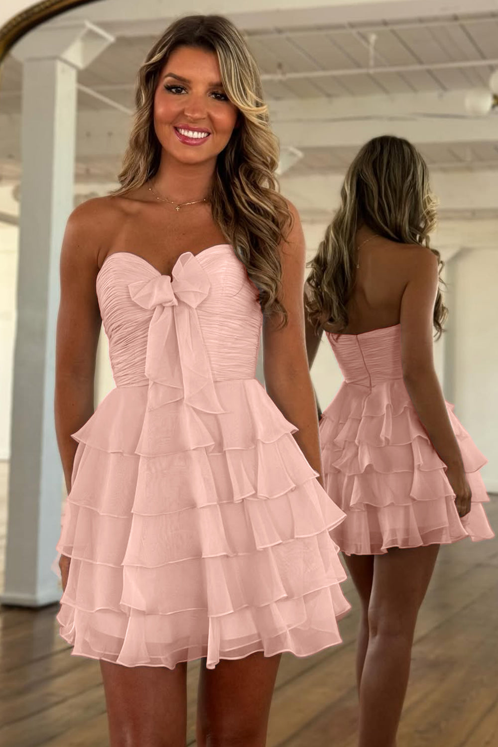 Cute A Line Sweetheart Pink Short Homecoming Dress with Ruffles