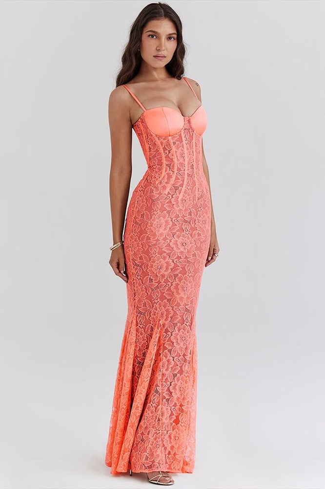 Lace Backless Spaghetti Strap Maxi Dress - View 4 | VelvetHem
