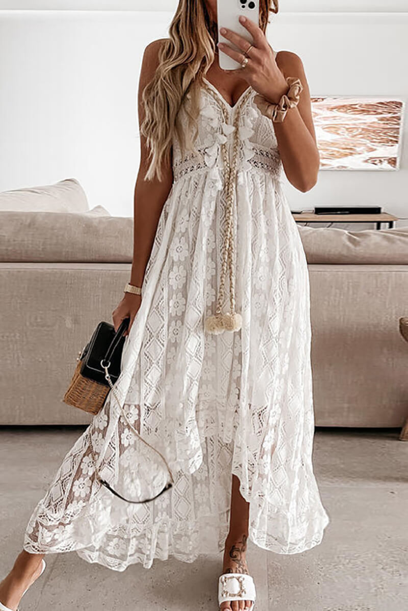 Adela Elevated Midi Dress in Mullet with Lace and Ruffles Evening Wear Edit