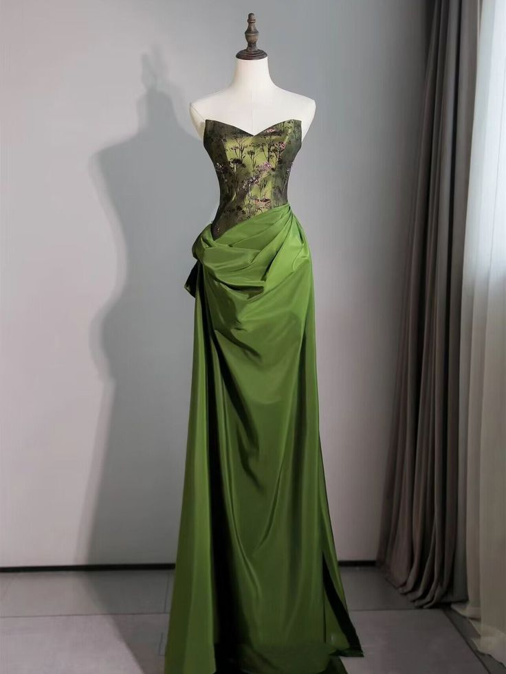 Vintage Green Sweetheart Prom Dress Strapless Mermaid Evening Dress Party Gown - VelvetHem