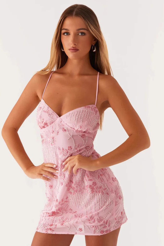 Backless Spaghetti Strap Sequin Dress - VelvetHem