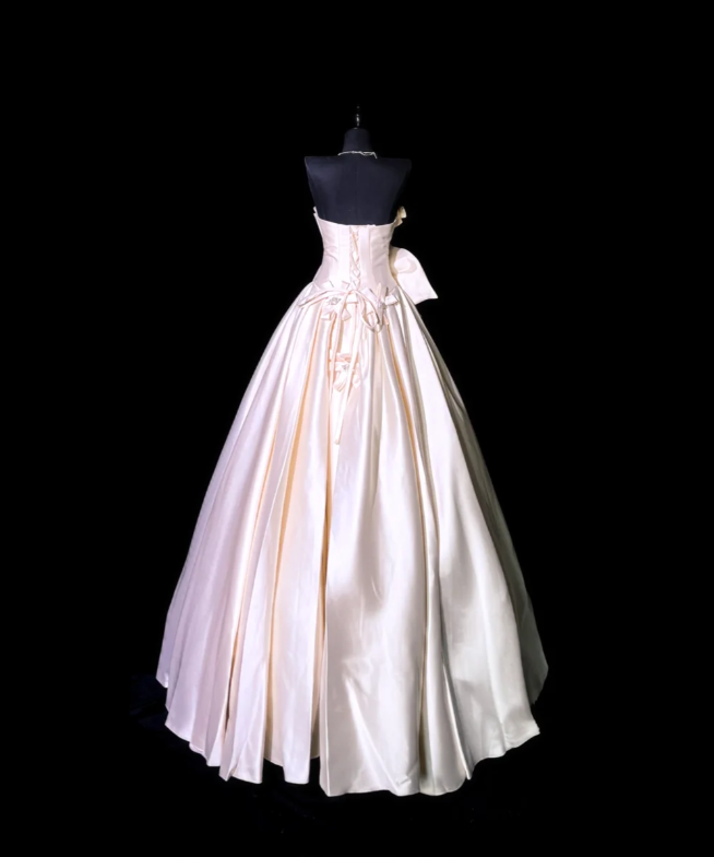 Cute Strapless Bow Satin Long Birthday Party Dress Evening Dress - View 3 | VelvetHem