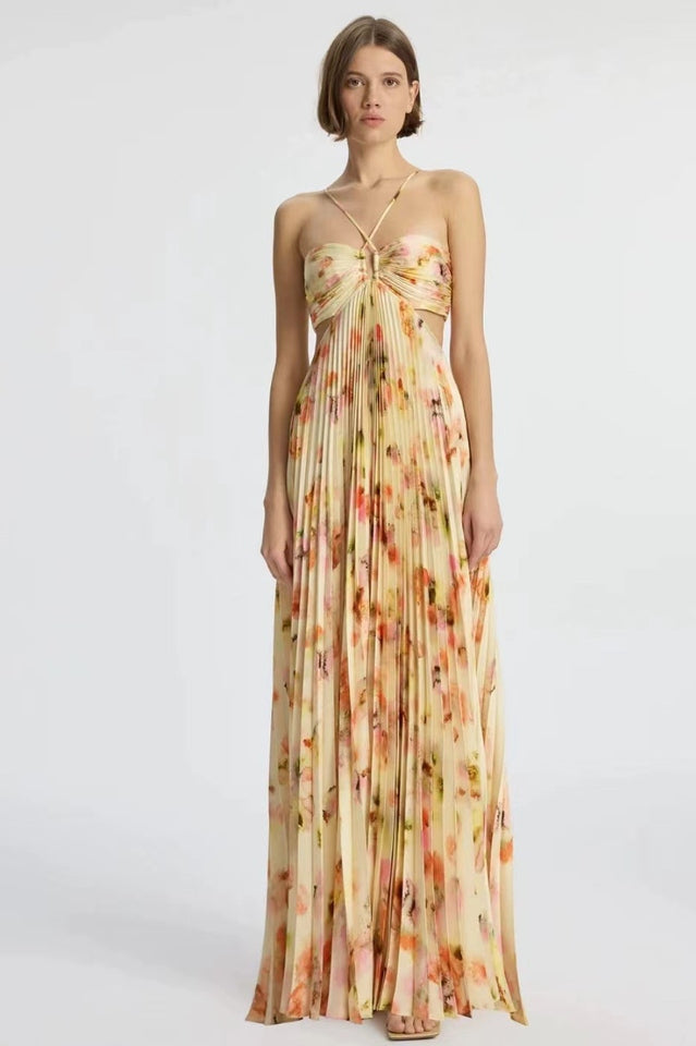Moira Floral Cut out Halter Maxi Dress