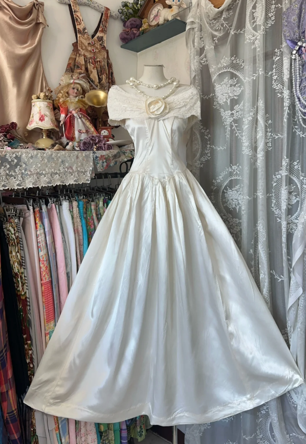 Elegant Off The Shoulder Ivory White Satin A Line Long Wedding Guest Dress Birthday Party Dress