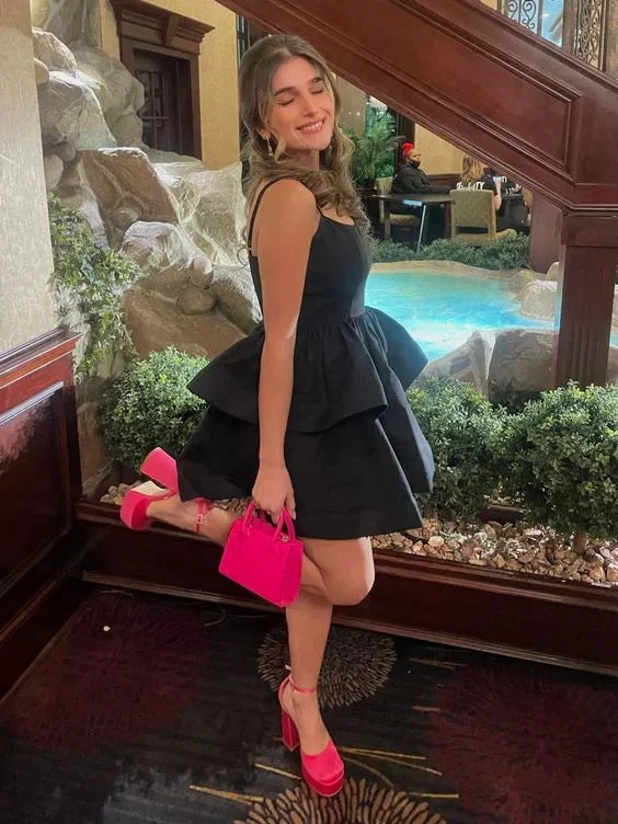 A-line Black Homecoming Dress Short Party Dress (ZD12247)