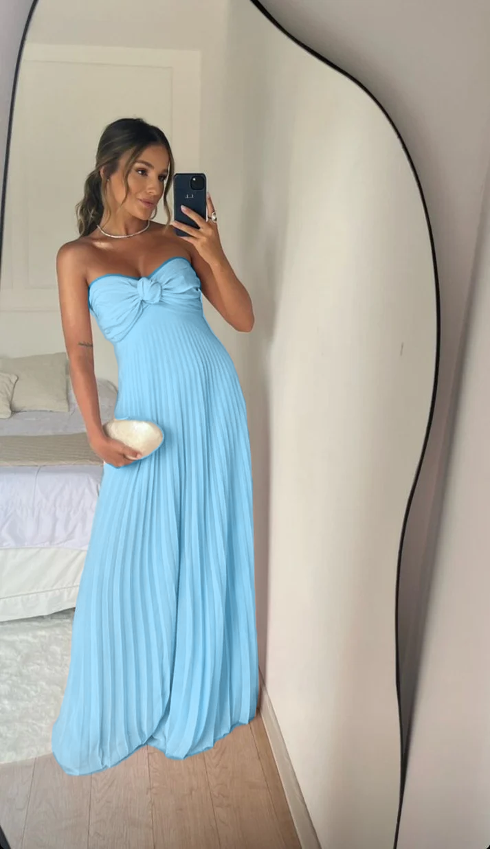 Strapless A Line Pink Long Prom Dress Pleated Formal Party Gown fg6582 - View 6 | VelvetHem