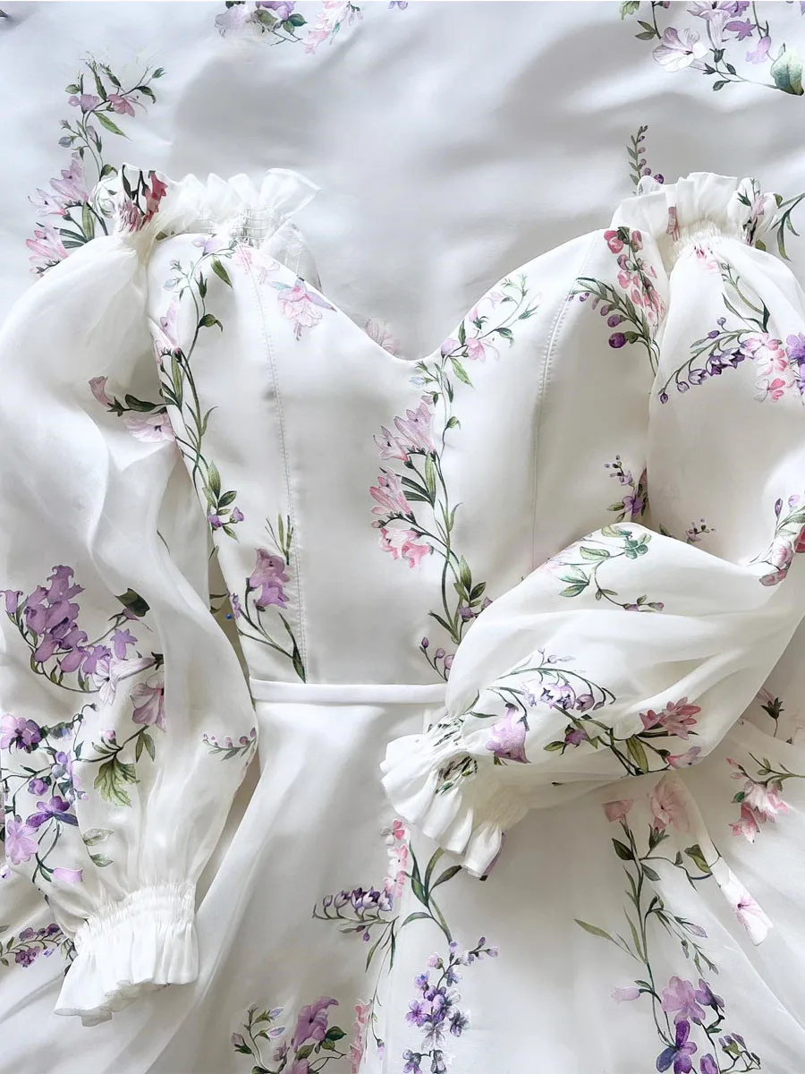 Women's Floral Print Wedding Dresses, Off-the-Shoulder Bridal Gowns, Beach Sweep Train Bridal Gown - View 2 | VelvetHem
