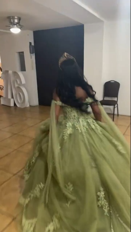 A Line Green Tulle Lace Princess Dresses Off the Shoulder Party Ball Gowns fg6204 - View 4 | VelvetHem