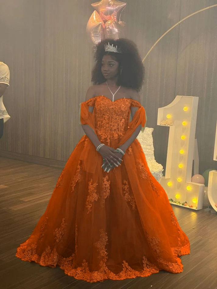 A Line Green Tulle Lace Princess Dresses Off the Shoulder Party Ball Gowns fg6204 - View 7 | VelvetHem