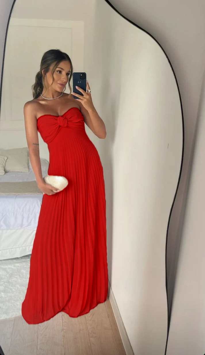 Strapless A Line Pink Long Prom Dress Pleated Formal Party Gown fg6582 - View 5 | VelvetHem