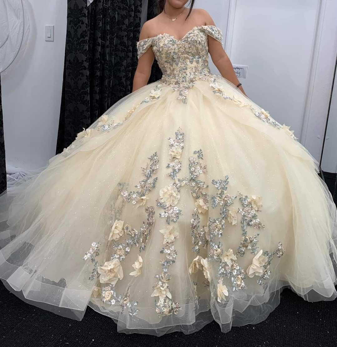 Off The Shoulder Appliques Tulle Ball Gown,Sweet 16 Dress,Y2462 - VelvetHem