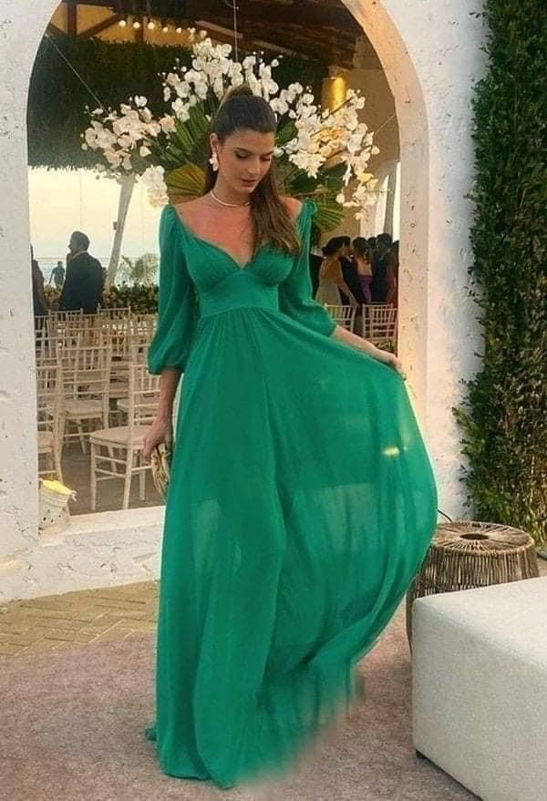 Green A-line Prom Dress Long Sleeves Fashion Evening Dress