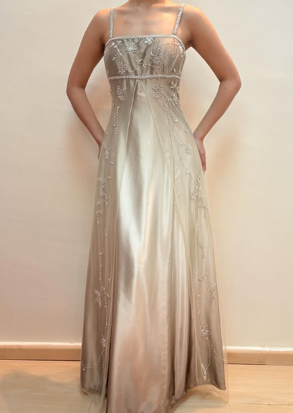 Fashion Spaghetti Straps Satin Tulle Beaded Prom Dress A Line Party Evening Gown Y8139