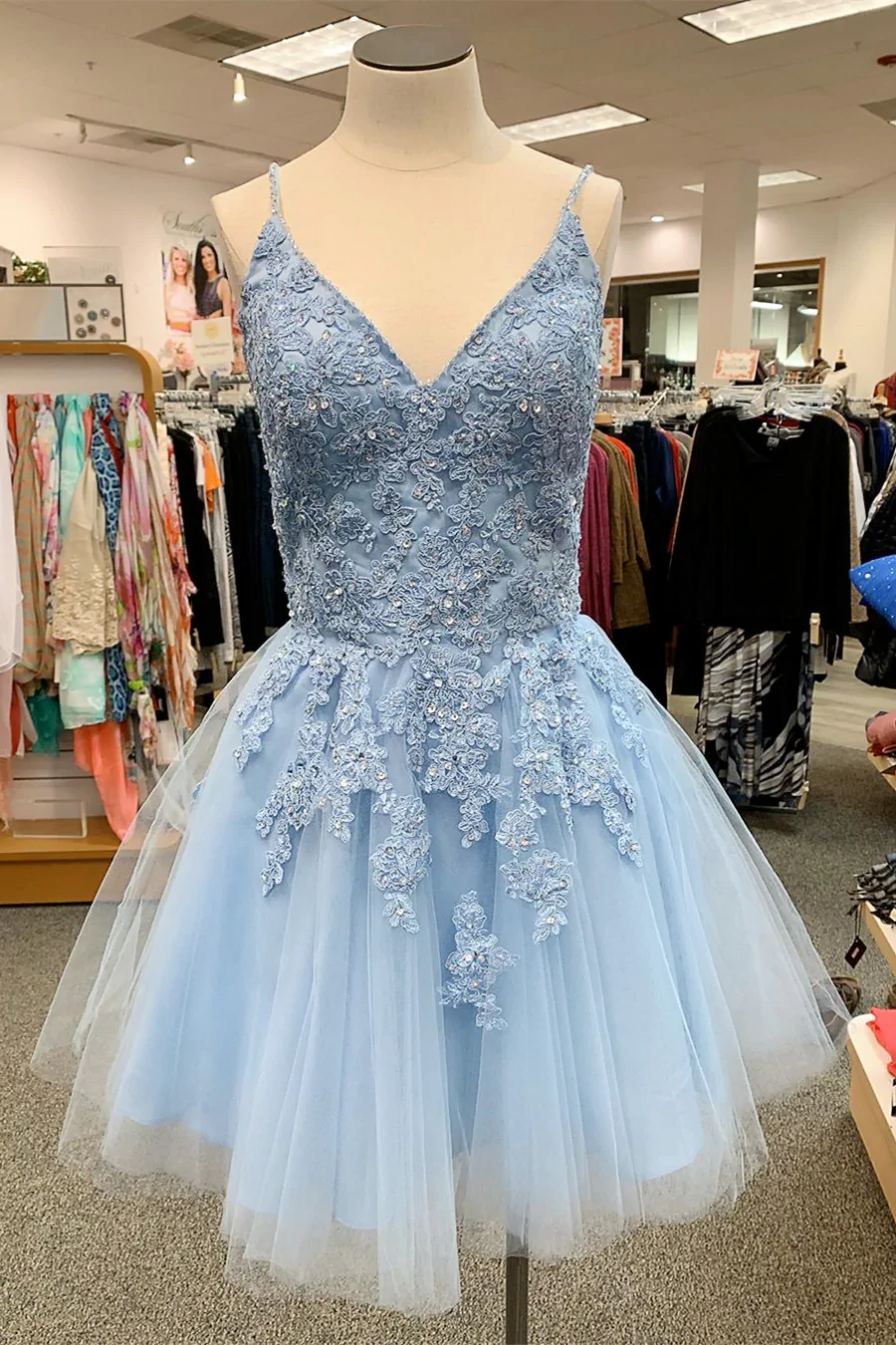 V Neck Short Sky Blue Homecoming Dress - VelvetHem