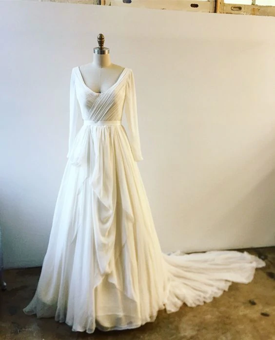 White Prom Dress,Long Sleeve Prom Dress,Fashion Prom Dress - VelvetHem