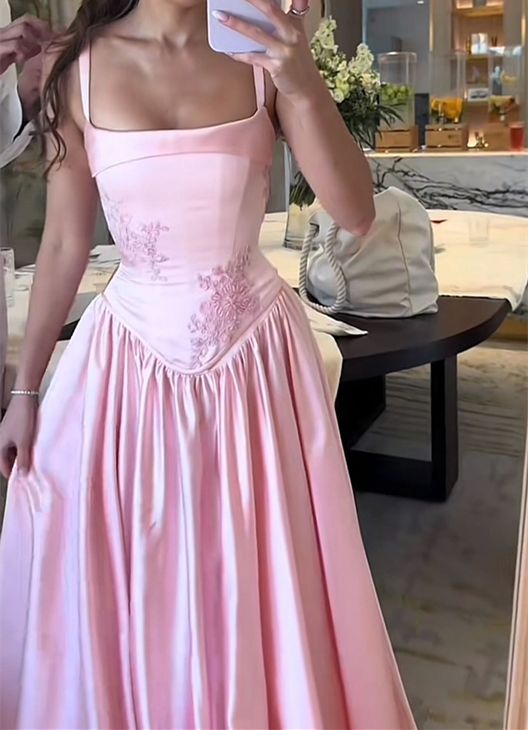 Elegant Pink Satin A-Line Long Evening Dress Birthday Outfit fg7252 - VelvetHem