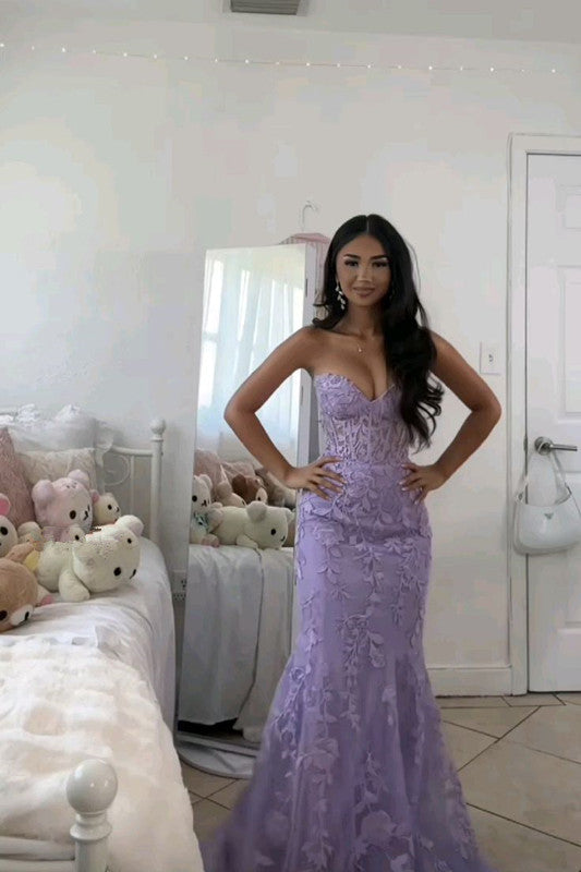 Lace Mermaid Dress Long Sweetheart Formal Evening Lace Up Back Party Dress fg7254 - VelvetHem