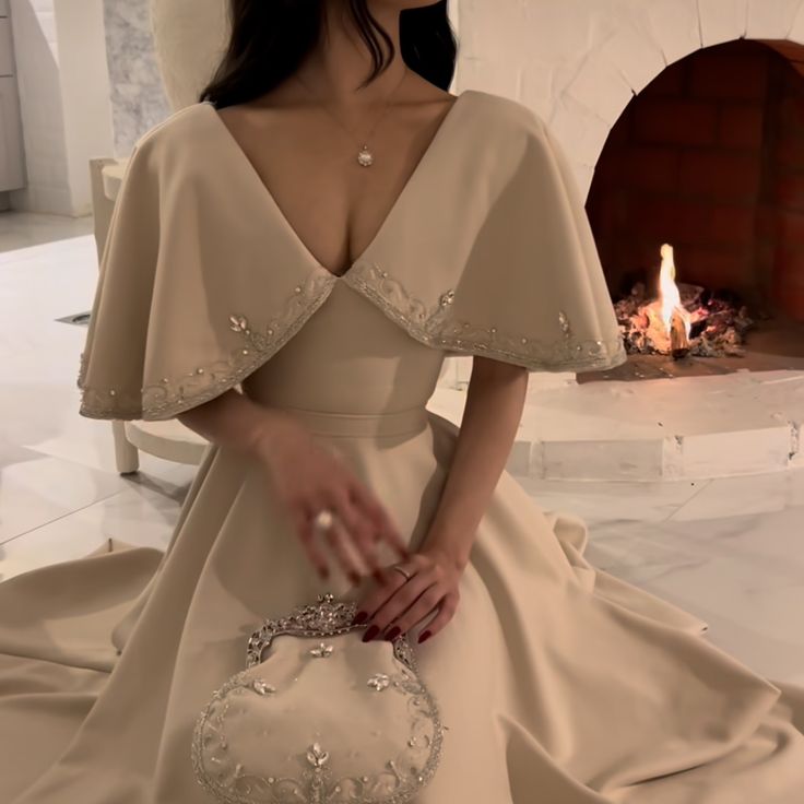 Elegant A line Prom Dress,Ivory Evening Dress Formal Prom Gown fg7282 - VelvetHem