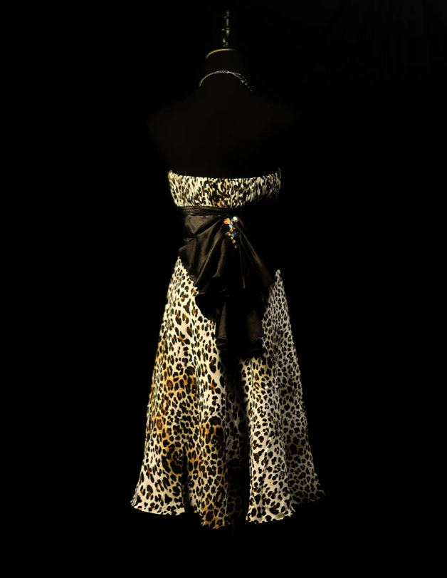 Vintage Leopard Chiffon Beaded Homecoming Dress Strapless Cocktail Dress - View 4 | VelvetHem