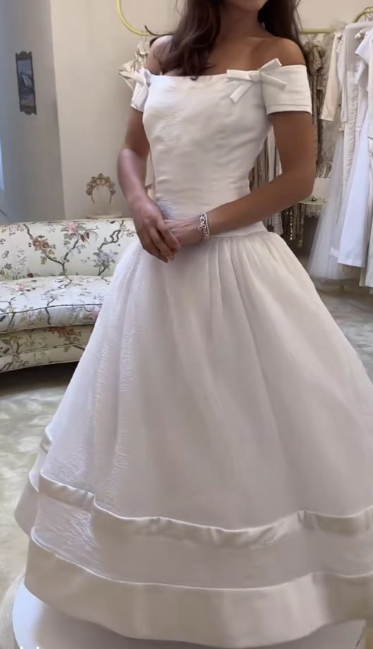 A Line Off Shoulder Long Wedding Dress Simple Bridal Dresses fg7277 - VelvetHem