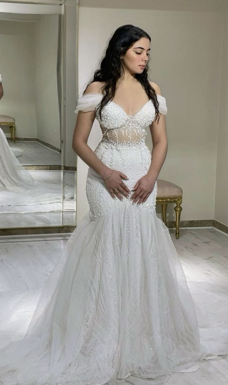 Off Shoulder Mermaid Long Wedding Dress Mermaid Bridal Dresses fg7268 - VelvetHem