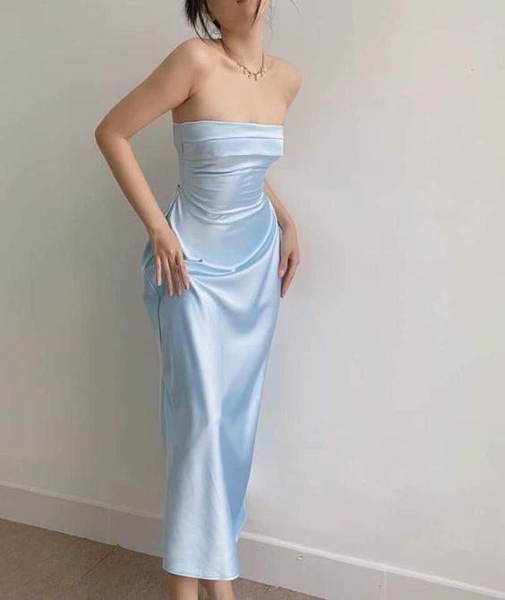 Elegant Blue Strapless Sheath Prom Dress Blue Evening Dress Y6420 - VelvetHem