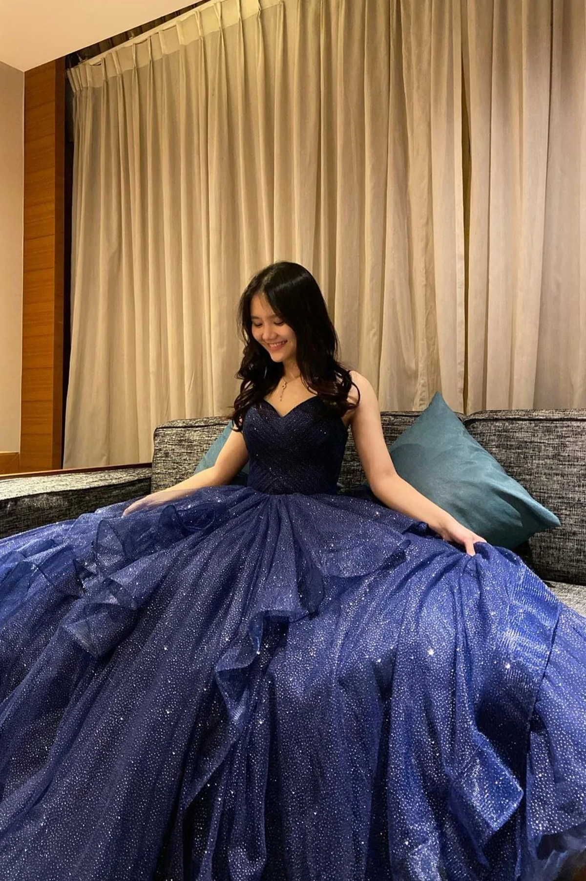 Blue tullel long prom dress blue evening gown - VelvetHem