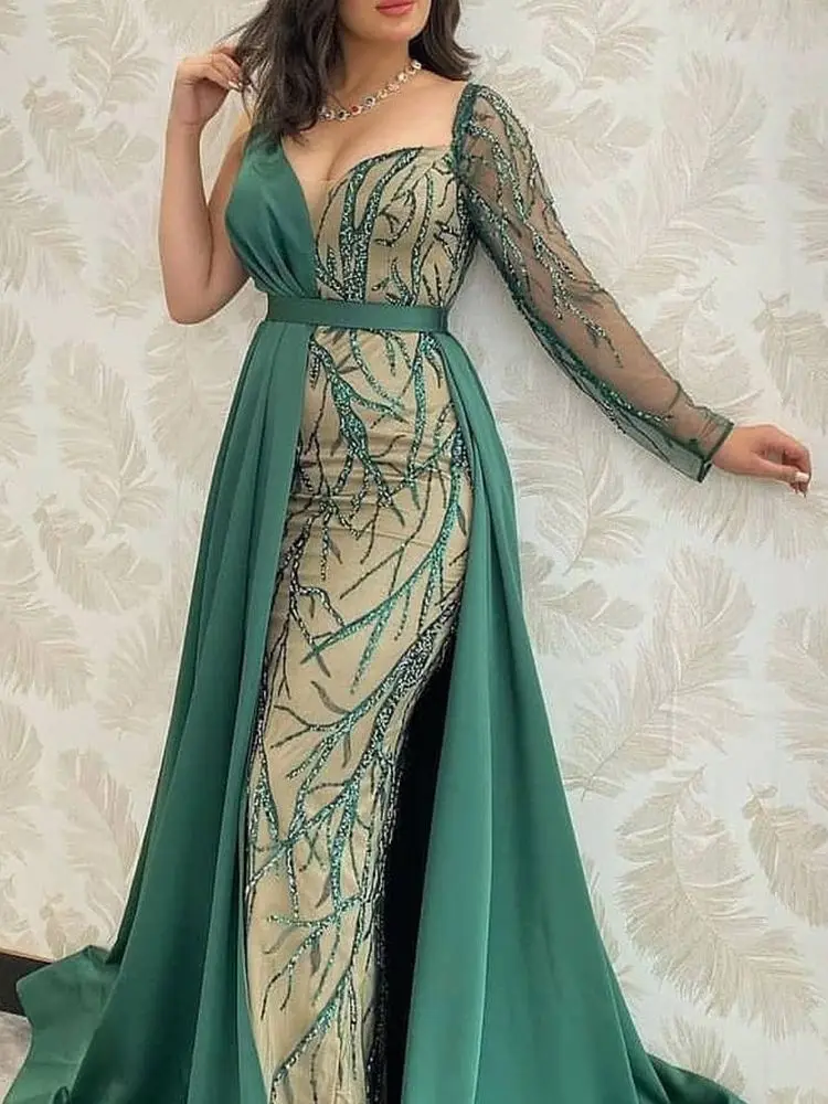 Temperament Applique Mermaid Evening Dress Sexy Ladies Formal Dresses - VelvetHem