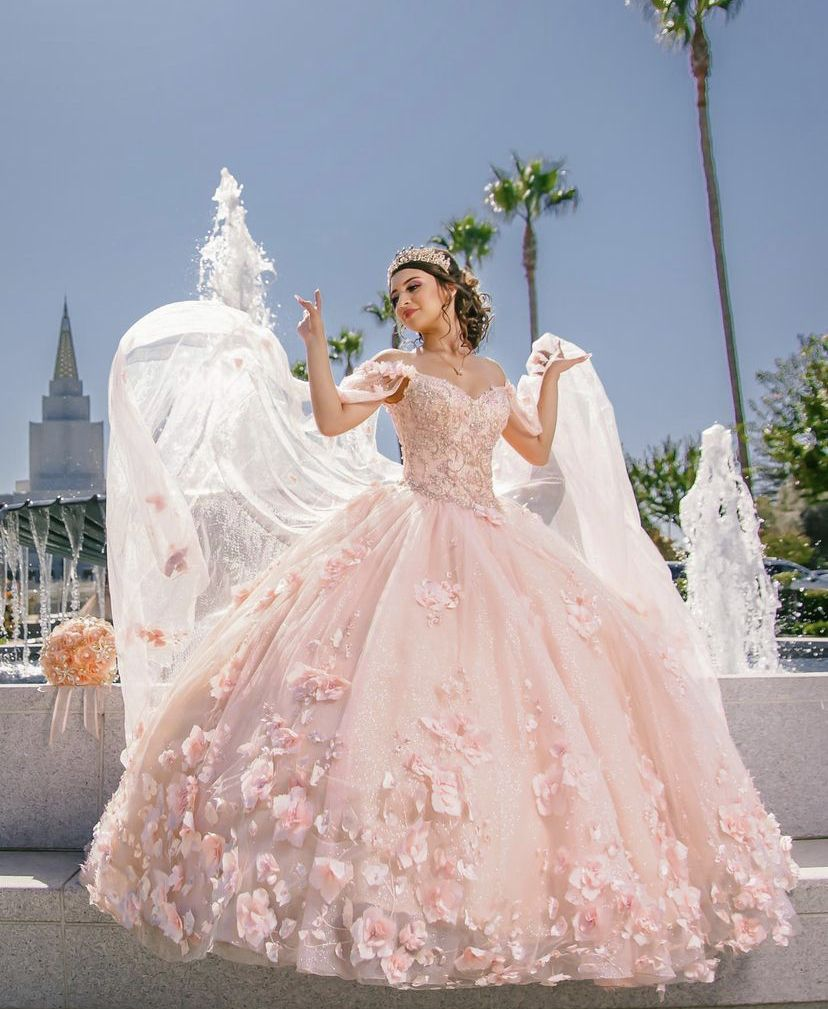 Pink Sweet 16 Dress,Pink Ball Gown With 3D Flowers,Pink Princess Dress Y2337 - VelvetHem