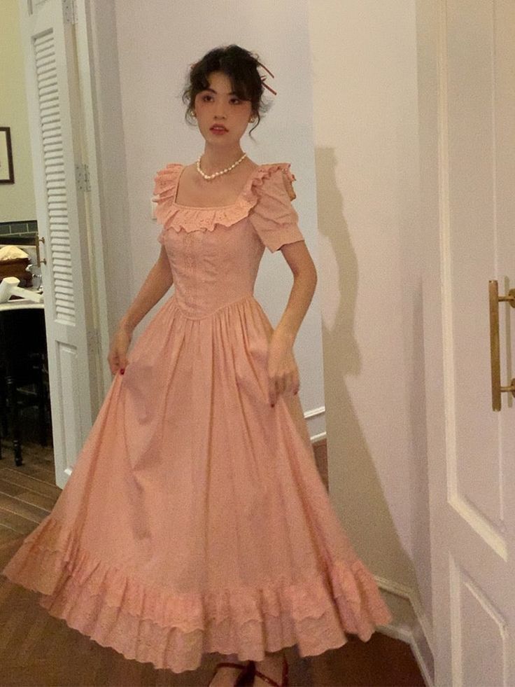 Elegant A line Prom Dress vintage blush pink square neck dress fg7272 - View 2 | VelvetHem