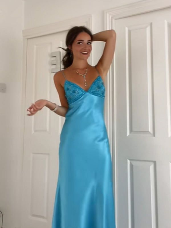 Long Evening Prom Dresses, Custom Blue Prom Dress fg6364 - View 5 | VelvetHem