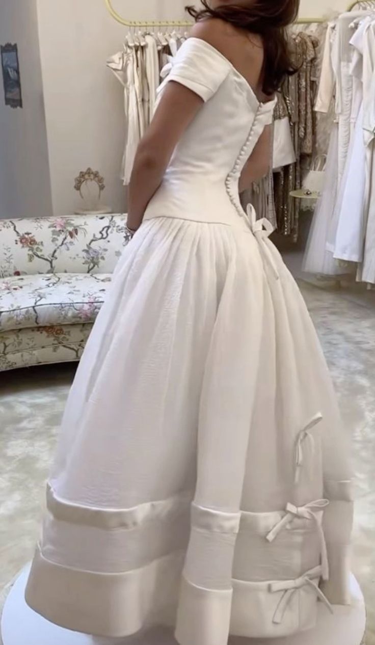 A Line Off Shoulder Long Wedding Dress Simple Bridal Dresses fg7277 - View 2 | VelvetHem