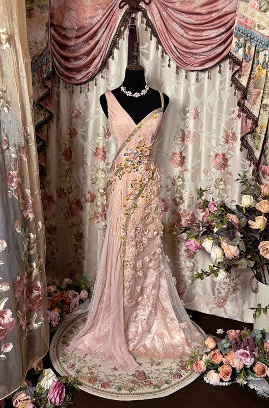 Elegant Pink Tulle Long Prom Gown New Evening Dress fg7281 - View 2 | VelvetHem