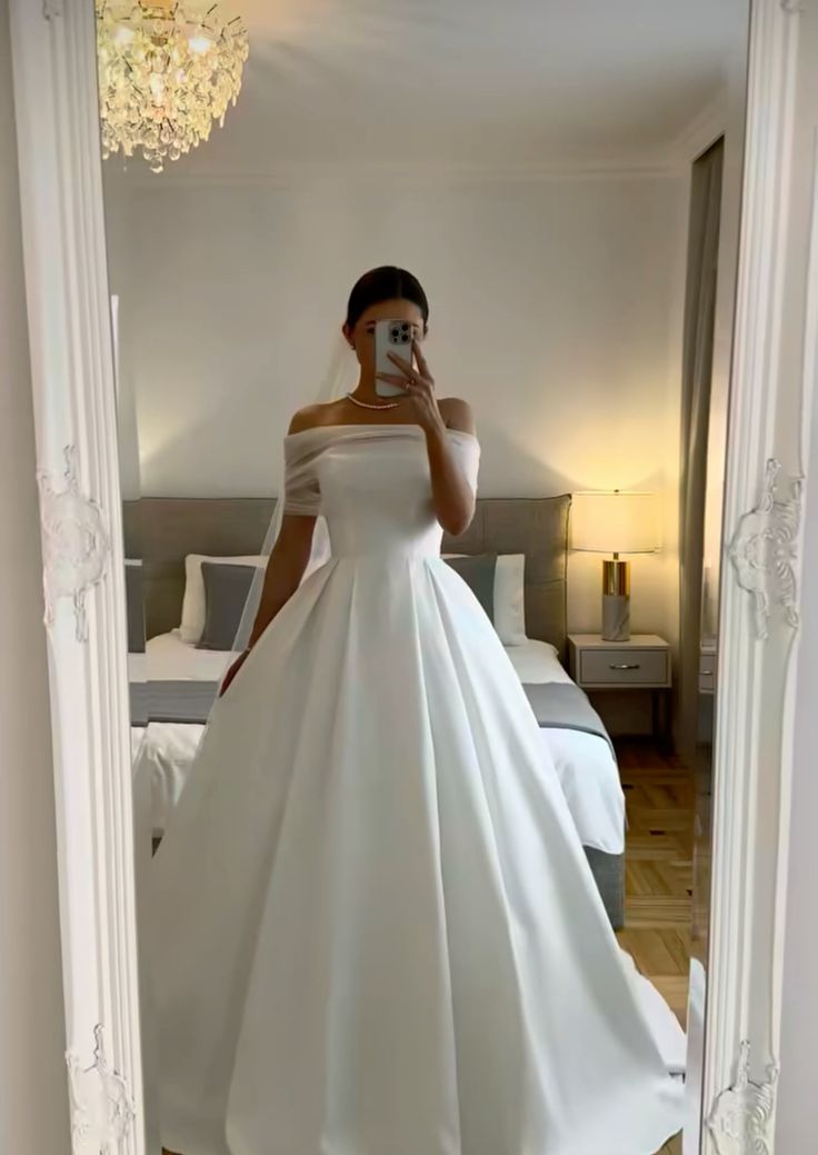 White Off The Shoulder Wedding Dresses A Line Long Bridal Gowns fg7261 - VelvetHem